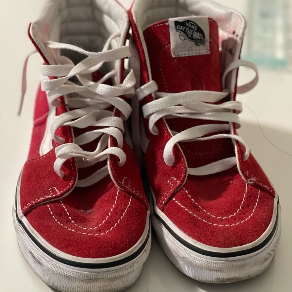 Vans Red and White High-Top Sneakers